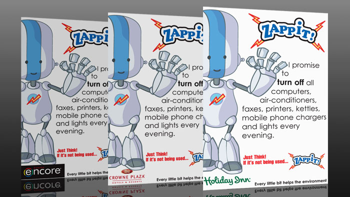Zappit - Eco friendly Robot Mascot for Holiday Inn, Crowne Plaze and Encore Hotels